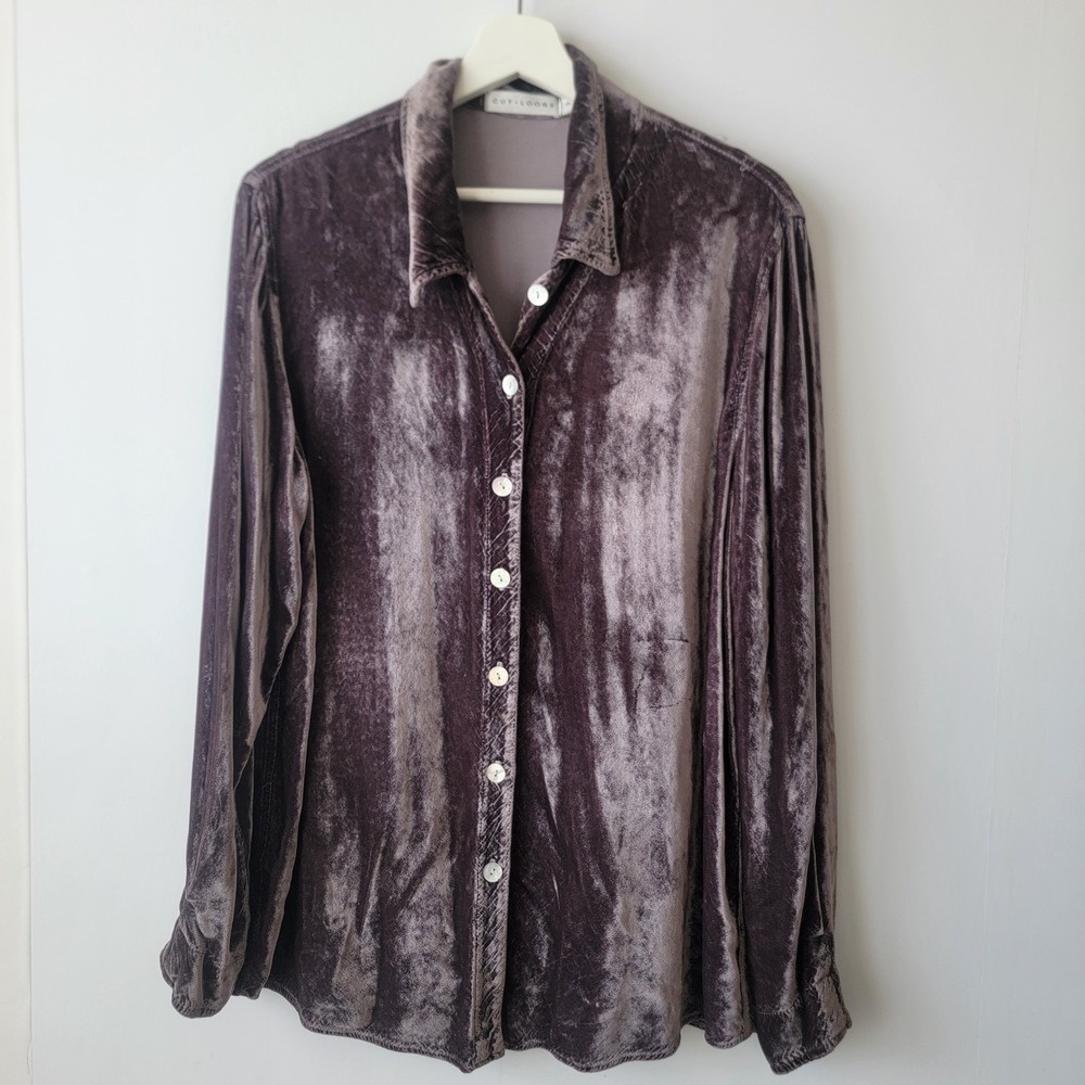 cut-loose women's Velvet Button Down tunic top sz s comfortable Lagenlook luxur